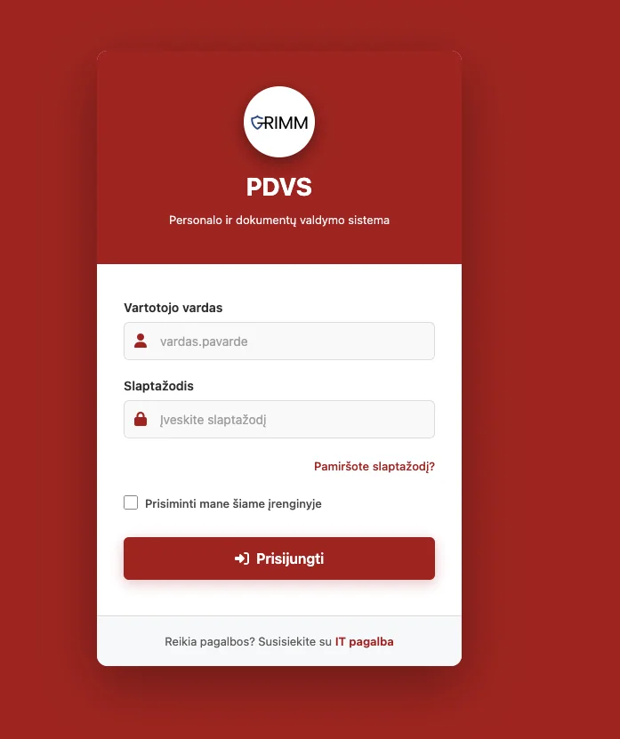 PDVS prisijungimo langas